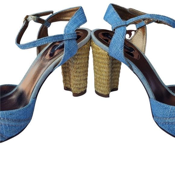 Dolce & Gabbana Blue Denim Espadrille Style Peep Toe Heel Sandals w/Ankle Strap - Picture 7 of 12